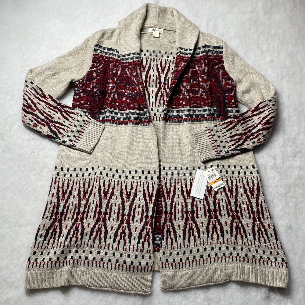 NWT Style & Co. Womens Beige Tribal Aztec Southwestern Cardigan Sweater Size S